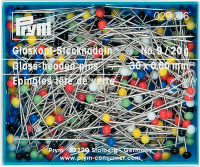 Булавки термостойкие с разноцветными стеклянными головками 029216 Prym 30х0,6 мм в коробке 20 г